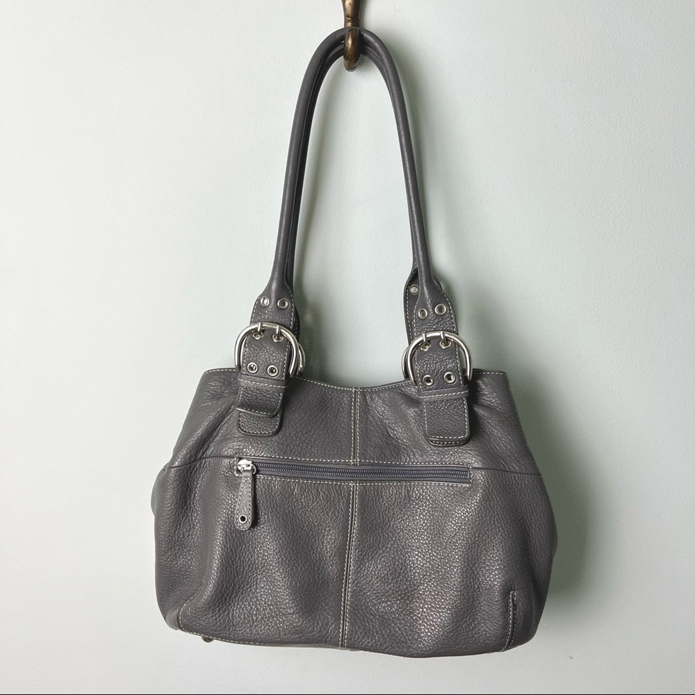Tignanello Grey Pebble Leather Shoulder Bag